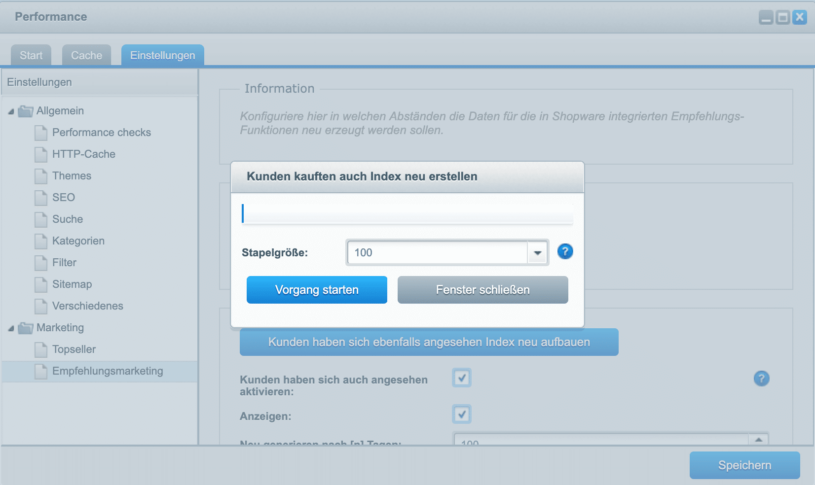 Performance Modul Einstellungen Performance Modul Shopware