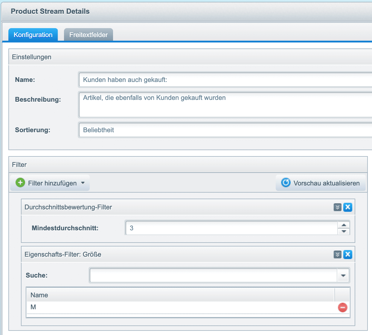 Ansicht Product-Streams bei Shopware Product Streams Menü